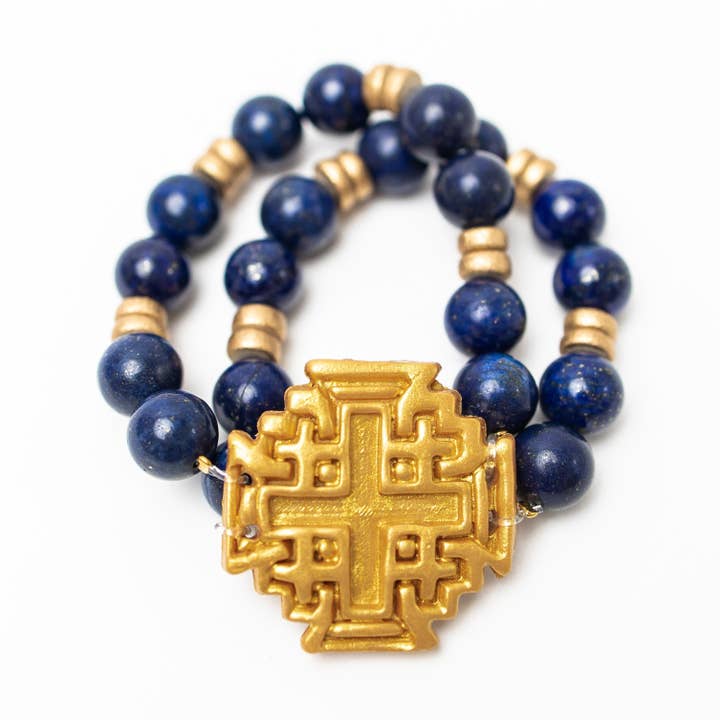 Blue Lapis with Jerusalem Cross for wholesale by Hidden Truth Jewelry