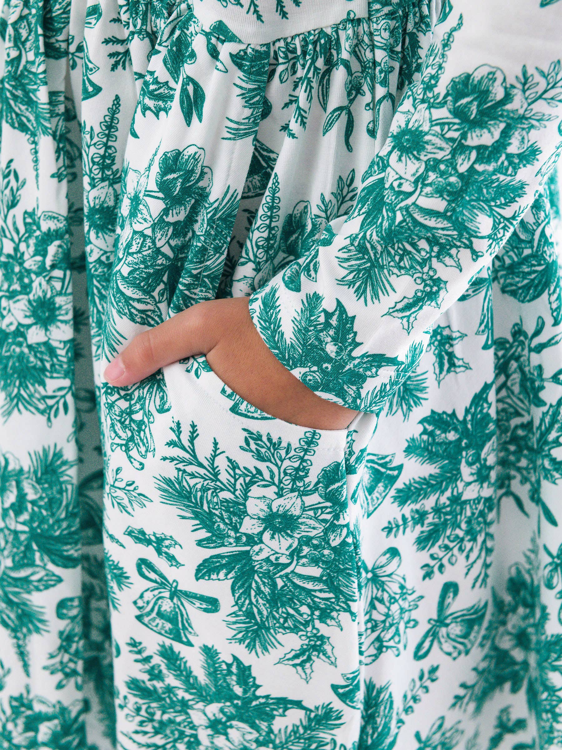 Grön Flickors Grön Jingle Toile the Way Stickad Långärmad Snurrklänning för wholesale på Faire5