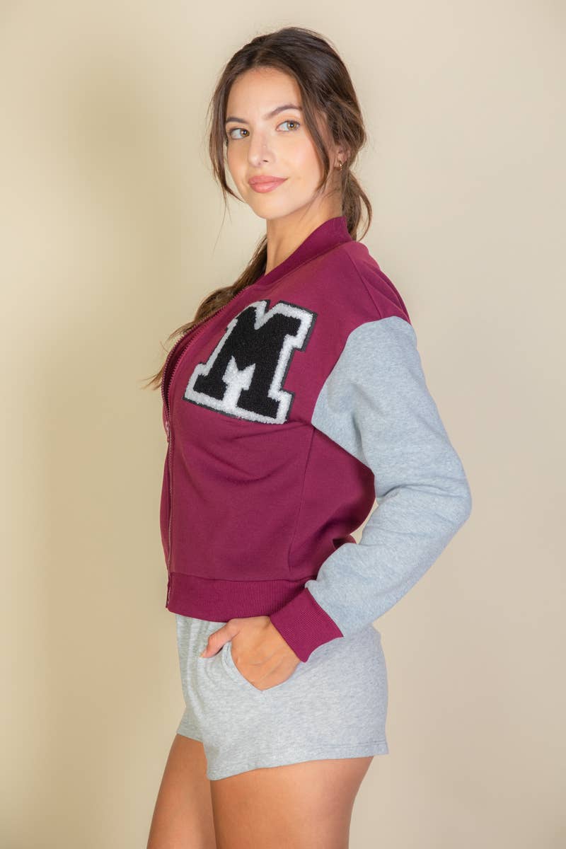 CAPELLA APPAREL - Wholesale Varsity/Baseball Jacket - Women's - Letter Patched Striped Trim Varsity Jacket10