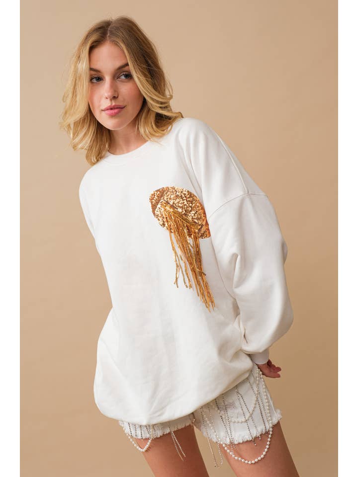 Blue B - Wholesale Sweatshirt - Women's - 34253T - Fleece Terry Football Sequin Fringe Sweatshirt7