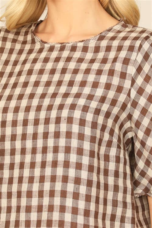 MYS Wholesale Inc - Vente Chemisier – femme - Haut à manches demi-bouffantes à carreaux9