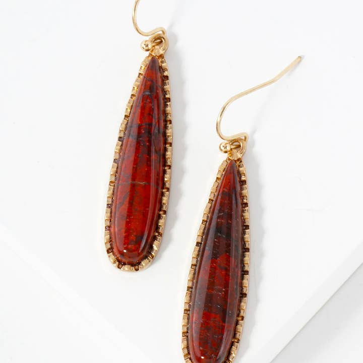 Wild Honey - Wholesale Dangle Earrings - Semi-Precious Natural-Stone Elongated Teardrop Dangle Earrings3
