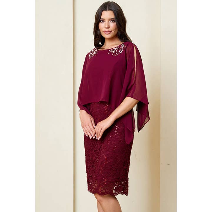 Abito corto in pizzo con mantella per mamma per la vendita all'ingrosso da parte di Babyfox Apparel