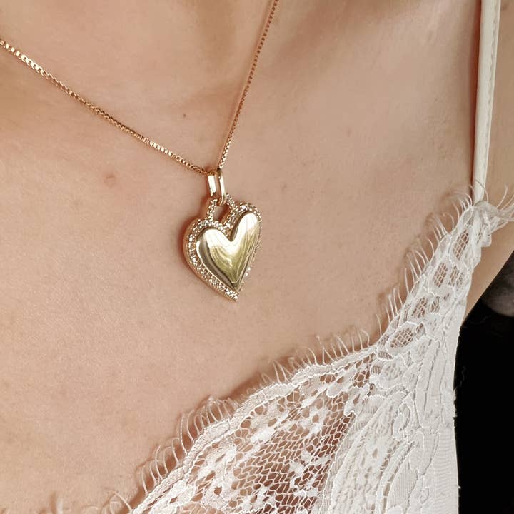 GoldFi - Wholesale Individual Charm/Pendant - 18k GoldFilled Heart Pendant With Cubic Zirconia Around