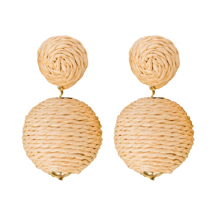St Armands Designs of Sarasota - Wholesale Dangle Earrings - Natural Lido Pom Pom Statement Earrings