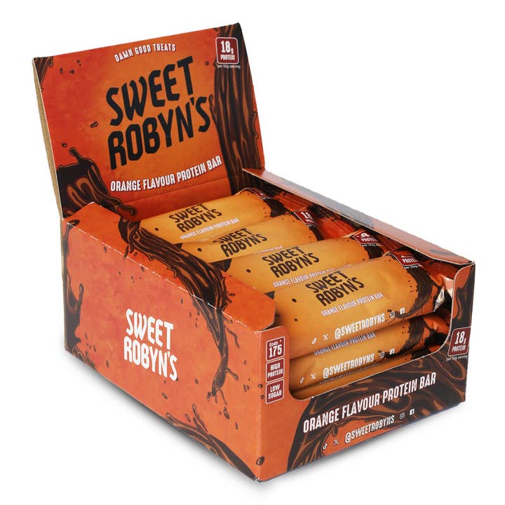 Box of Orange Protein Bars (12 x 55g) for wholesale by Sweet Robyn's LTD