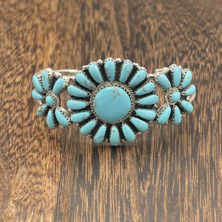 Native City Jewelry - Wholesale Cuff Bracelet - Native American Sterling Silver Navajo Handmade Kingman Turquoise Cuff Bracelet