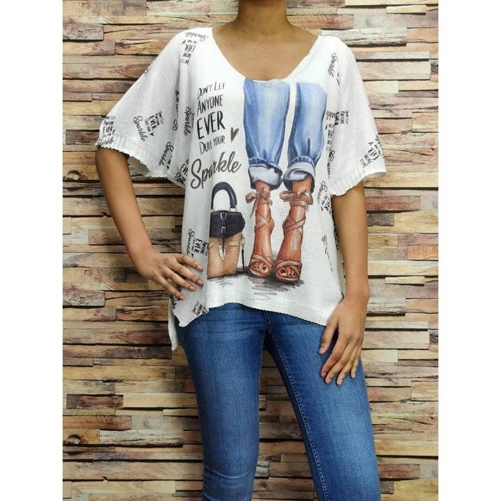 ZAFA PARIS - Wholesale Tunic - Women's - 91F20H02-JEAN BLUE-Printed mesh effect T-shirt