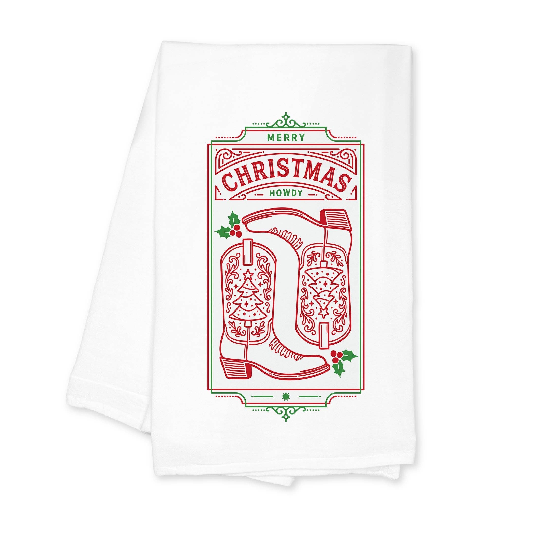 White Cotton Tea Towel White-Western Christmas for wholesale on Faire0