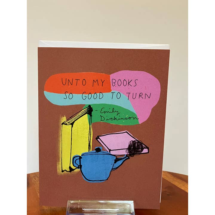 Carte de vœux A2 - À mes livres si bons à tourner (Dickinson) pour la vente par Colleen Harrington Studio