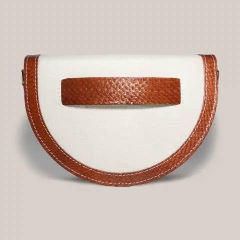 Halbmondtasche aus lachsfarbenem Leder und Leinen in Rot für den Großhandel von Nilau