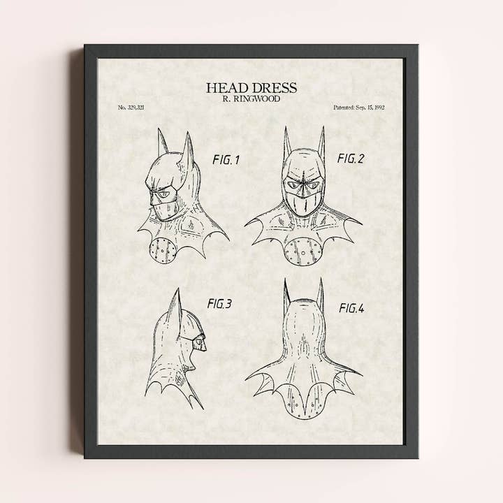 Brevet d'impression de masque de tête de Batman pour la vente par Damon D Chan