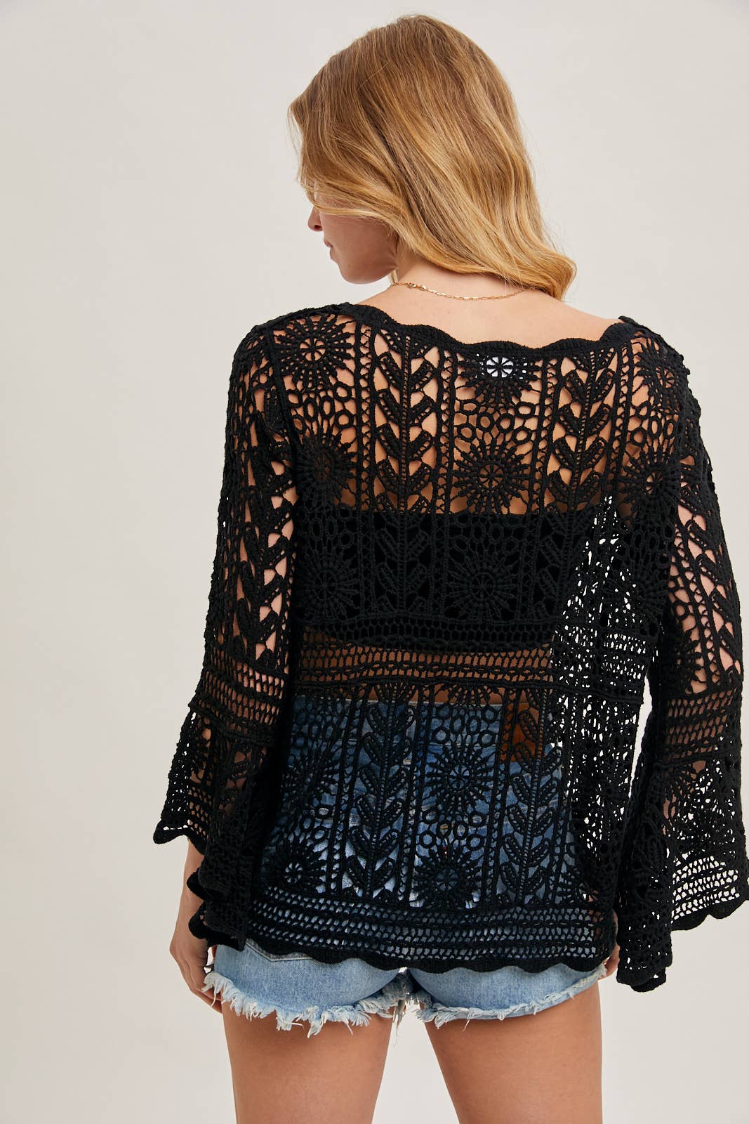 Bluivy - Wholesale Knit Top - Women's - CROCHET SHEER BELL-SLEEVE PULLOVER TOP21