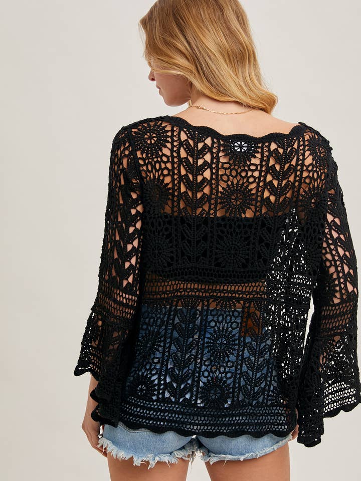 Bluivy - Wholesale Knit Top - Women's - CROCHET SHEER BELL-SLEEVE PULLOVER TOP21