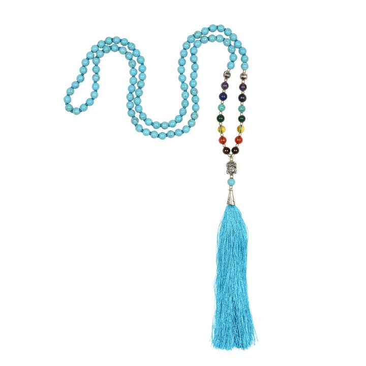 Mala 7 chakras, turquoise with turquoise tassel, 108 beads for wholesale by Bodynova