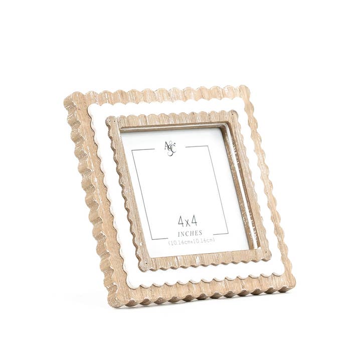 Adams & Co. - Wholesale Picture Frame - 11847 - 6x6x1 wood photo frame (SCALLOP) ntrl/wh (4x4) pic