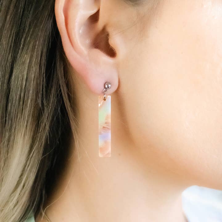 Purple, Pink & Green Small Strip Dangle Earrings for wholesale by Amber & Orange