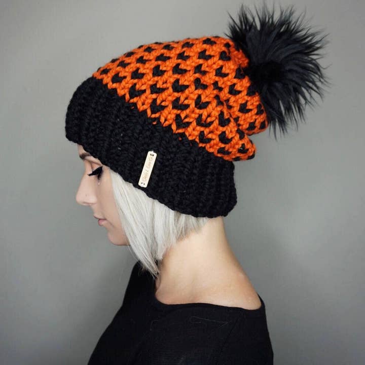 The Halloween Beanie - Fall, Orange Black, Handmade knit hat for wholesale by Charlie & Luna Co.