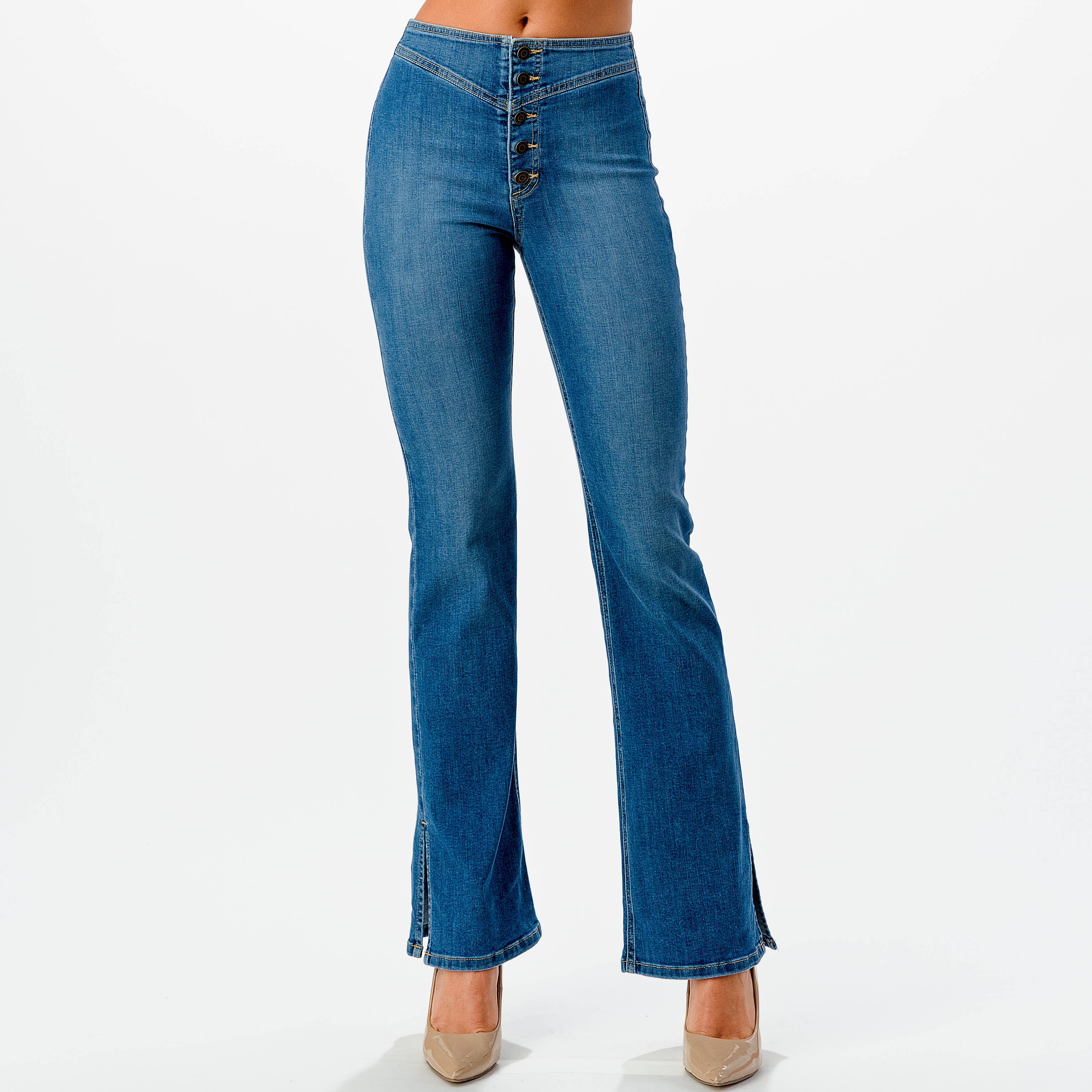 Someday - Vendita all'ingrosso Jeans - Donna - JEANS SLIM BOOTCUT A VITA ALTA CON BOTTONI A VISTA E ZIP, SI2275-SP