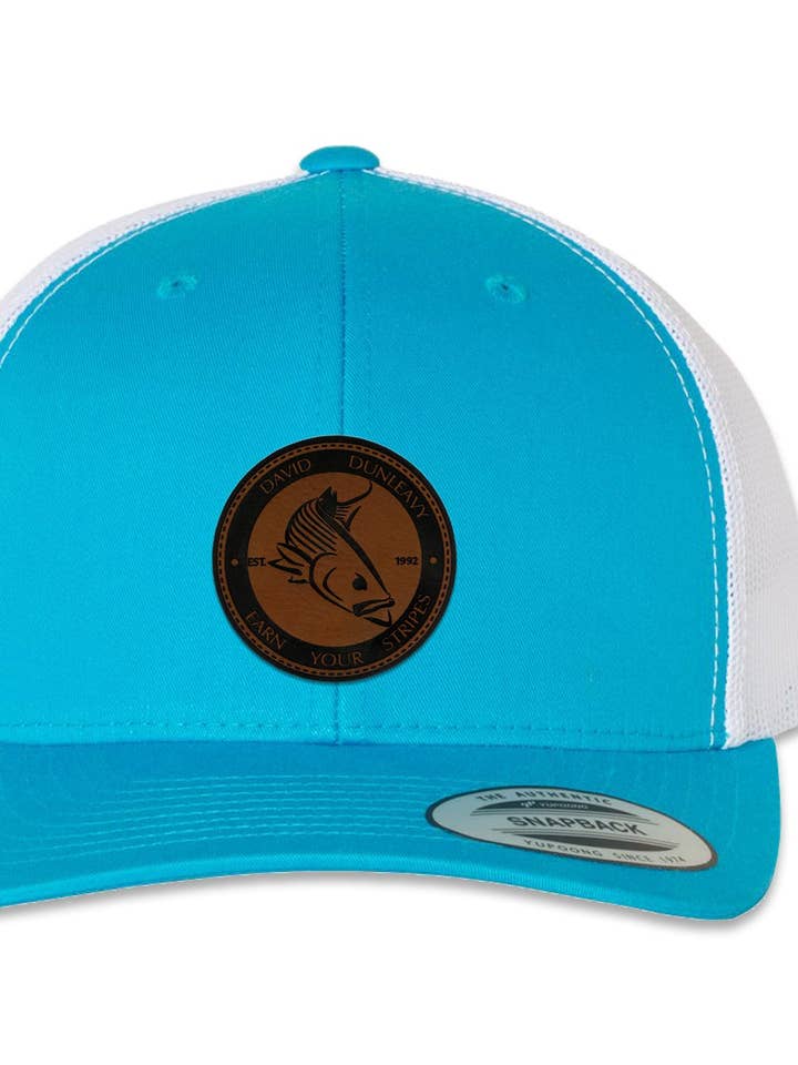Mad Striper 6 Panel Trucker Snap Back Turquoise White Hat for wholesale by David Dunleavy