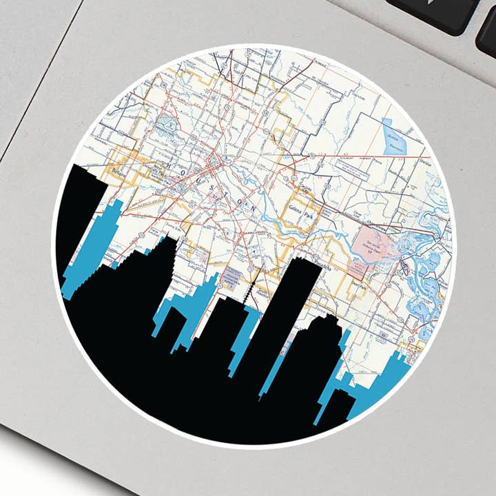 Houston Texas city sticker | Houston map and skyline for wholesale by Paperfinch Design
