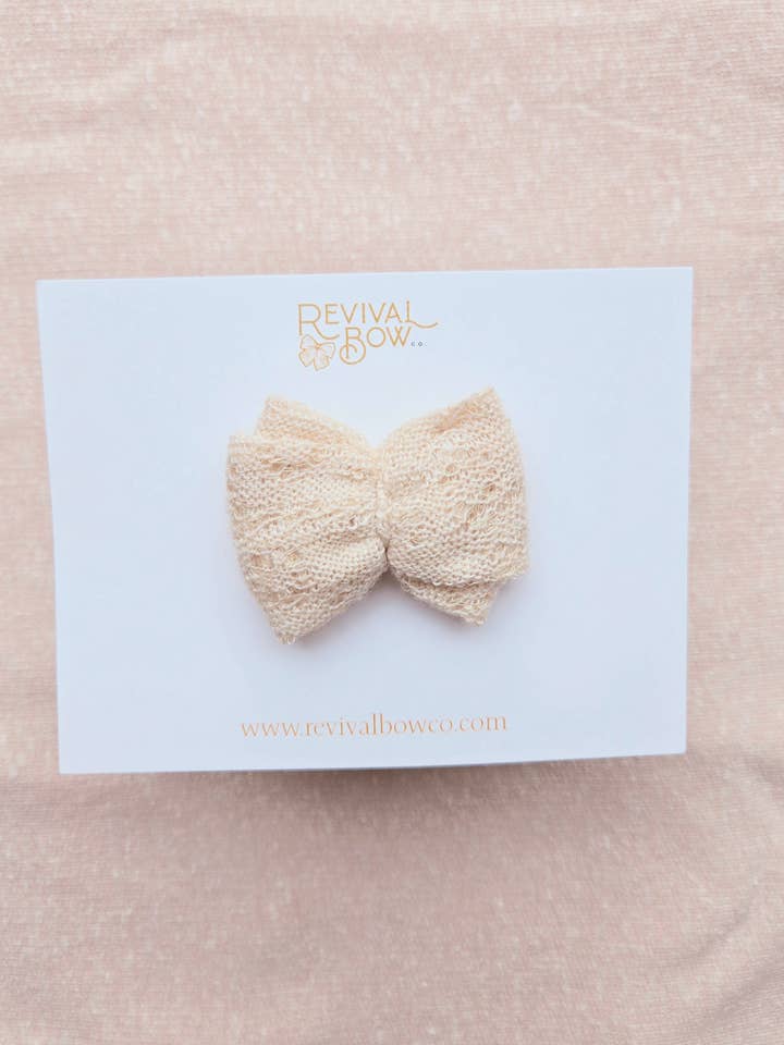 Mae Bow on Headband • Creamy Beige Knit for wholesale by Revival Bow Co.