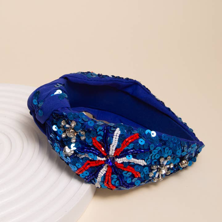 SP Sophia Collection - Wholesale Fashion Headband - Women's - Patriotic Fireworks Sequin Embellished Crystal Headband3