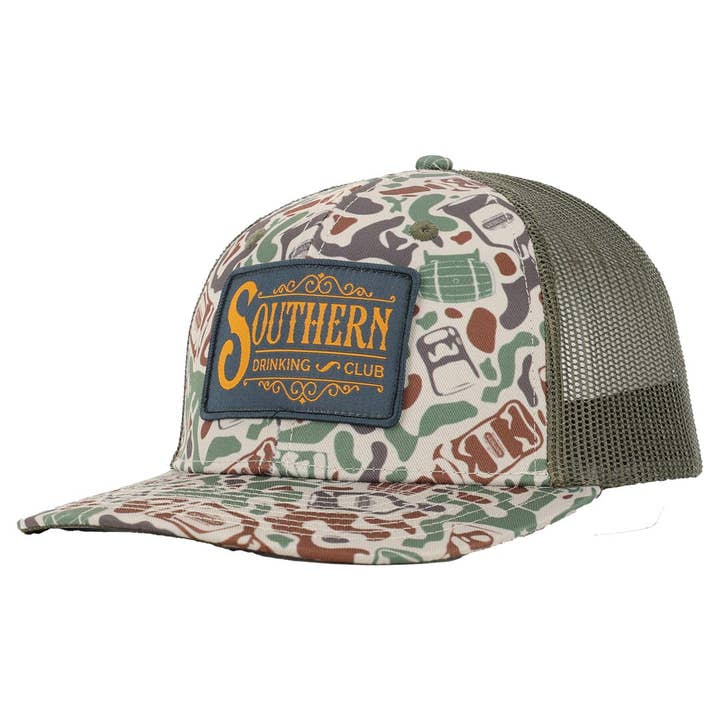 Whiskey Camo Snapback Hat for wholesale by Southern Drinking Club