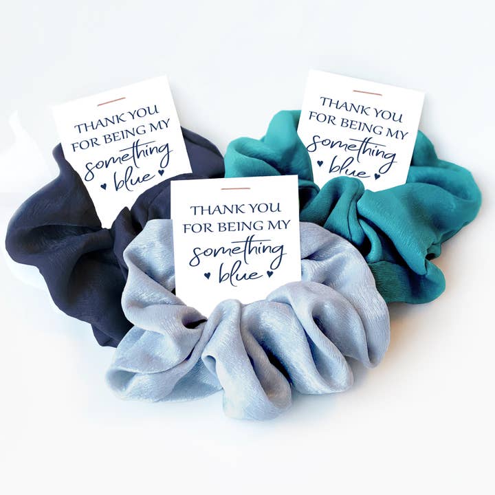 Something Blue Bridesmaid Gift Thank You Hair Scrunchie for wholesale by PlumPolkaDot