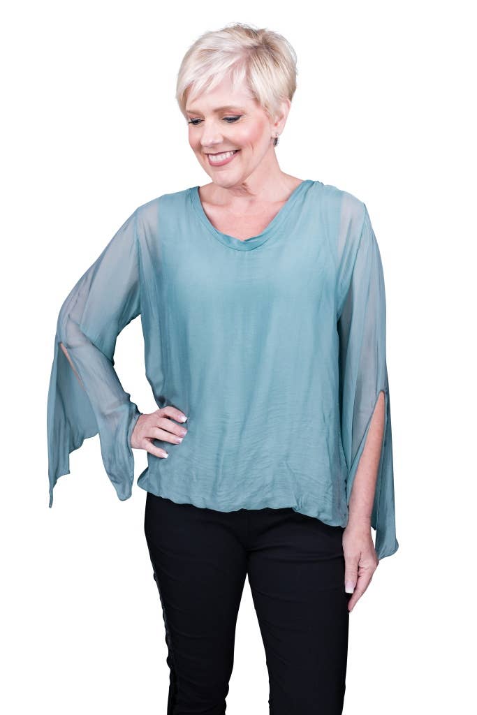 TINA Stephens Italy/Tees By Tina - Wholesale Blouse - Women's - Tiffany Silk Butterfly Bottom Open Wrist (BLS218)19