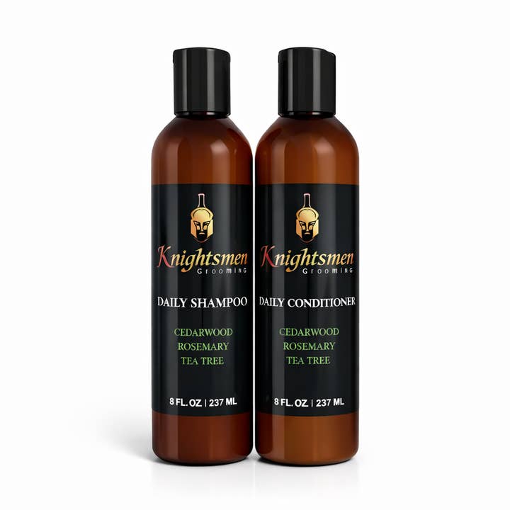 Coffret shampooing et après-shampooing pour la pousse des cheveux au romarin avec vitamine E et arbre à thé pour la vente par Knightsmen Grooming