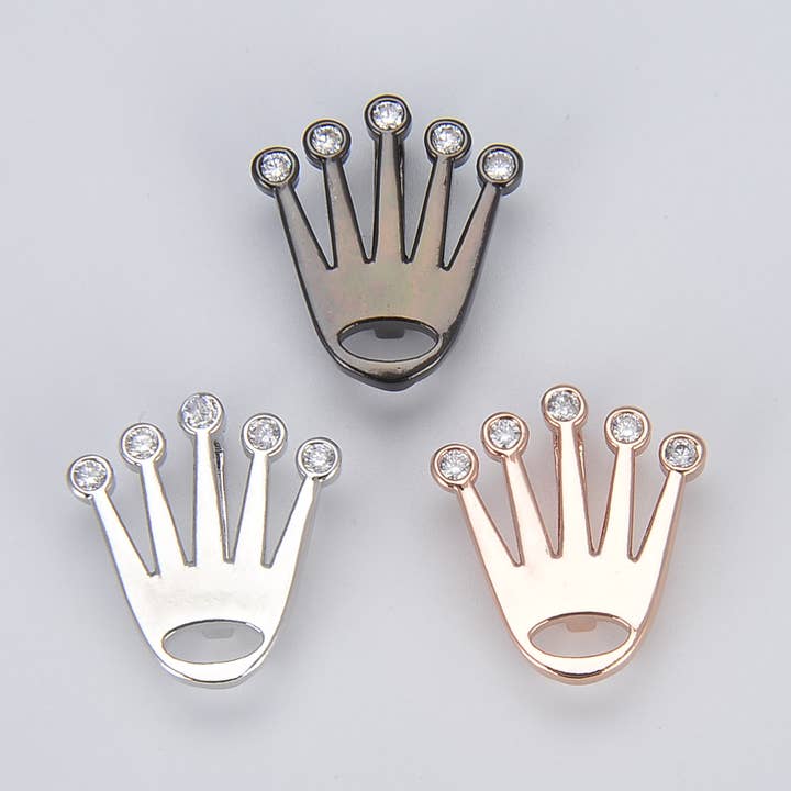 Beads Creation - Wholesale Individual charm/pendant - Gold Filled King Crown Slider Beads CZ Micro Pave, BD7550