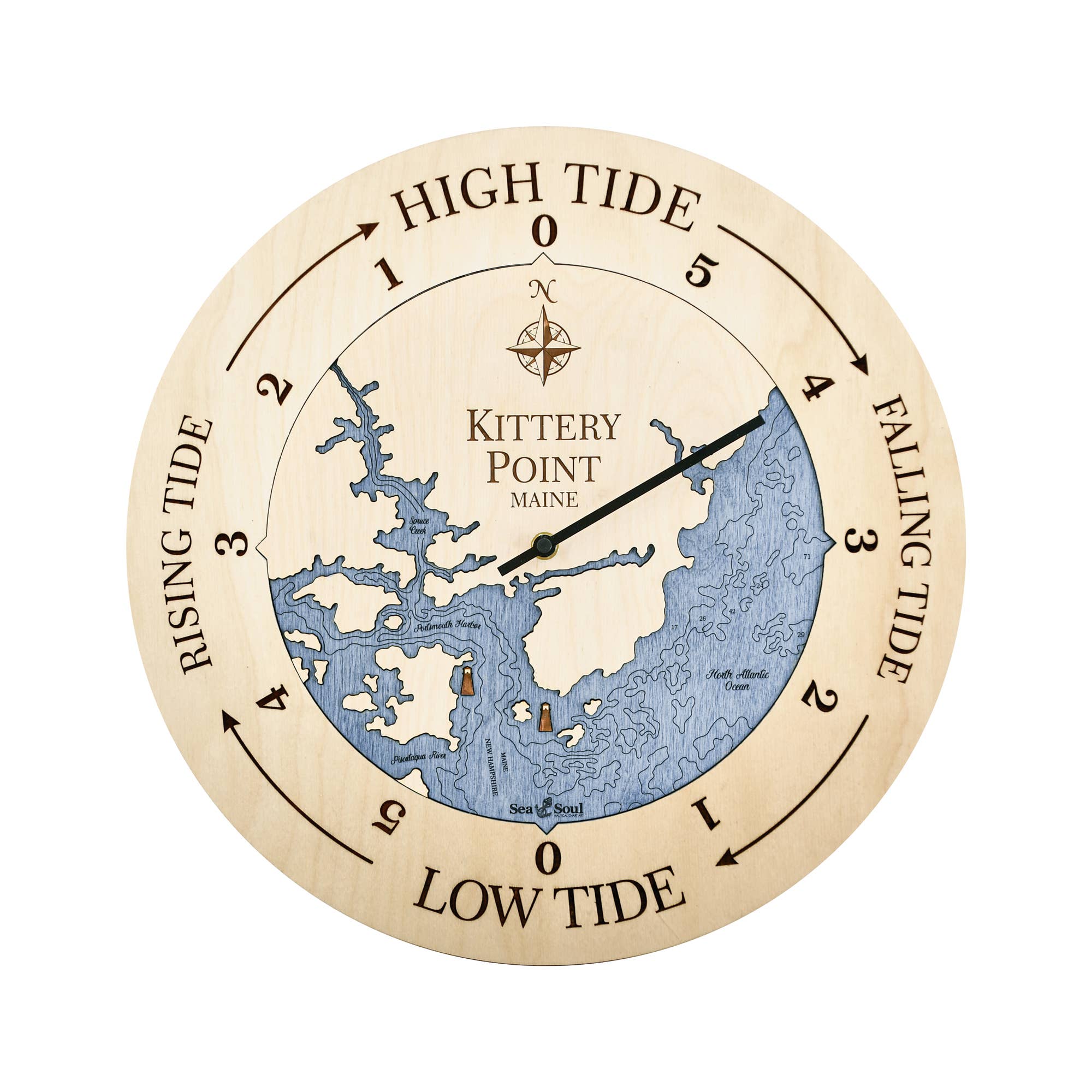 Sea & Soul Nautical Chart Art - Vente Horloges murales - Carte de profondeur d'eau de la côte du Maine64