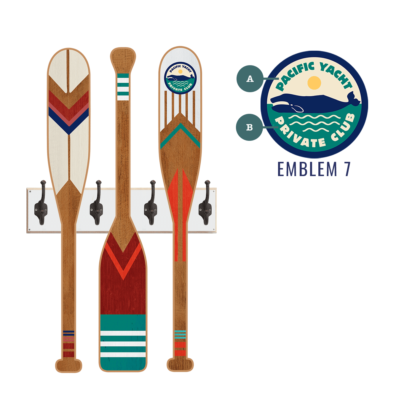 Old Wood Signs - Wholesale Wall Accent - Oar Coatrack - Classic Trio Edition12