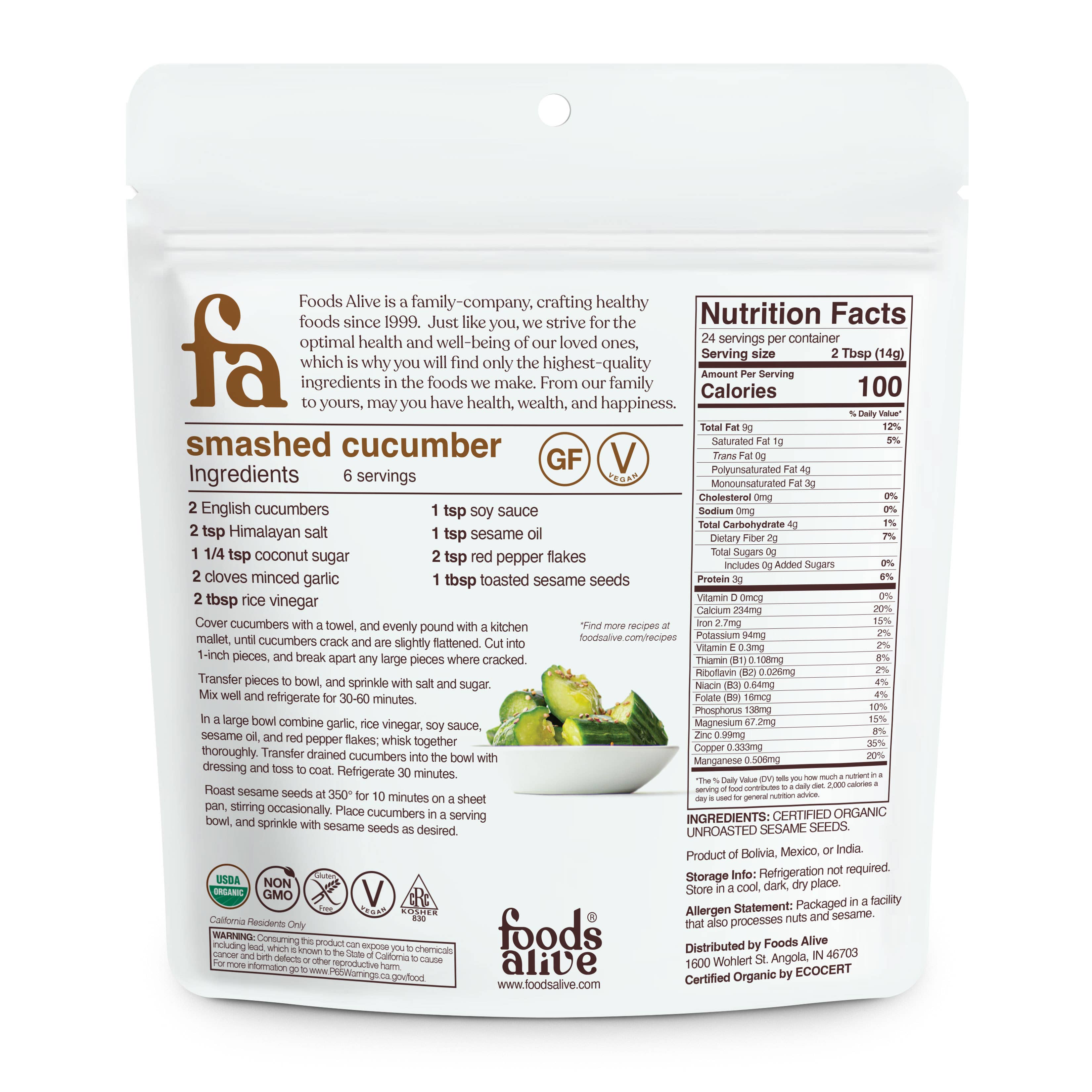 Foods Alive – wholesale Seeds/kernels – Natural Sesame Seeds - Organic1