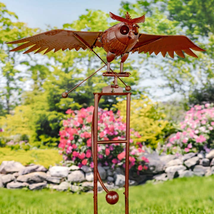 Zaer Ltd. International - Wholesale Outdoor Ornament/Decor - Large Iron Rocking Owl "Winslow with Moving Wings