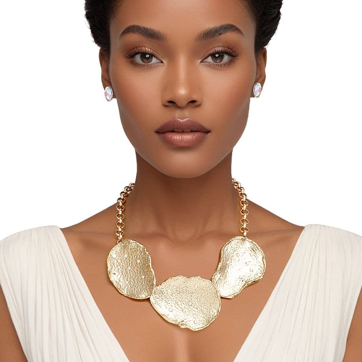 Aurore Borealis Collar Gold Curved Plate Aurbo Chain Necklace Set for wholesale on Faire0