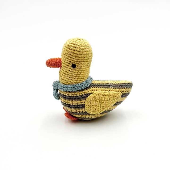 Striped Duck Rattle – Fair Trade Handmade Organic Baby Toy for wholesale by PebbleChild USA