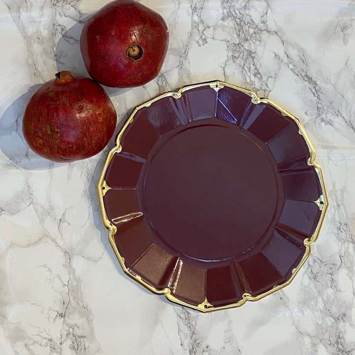 Eid Creations - Wholesale Disposable Plate - 8 Pomegranate Burgundy Dinner Plates