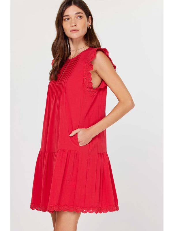 Current Air - Wholesale Tunic - Women's - Crochet Sleeve Tiered Mini Dress