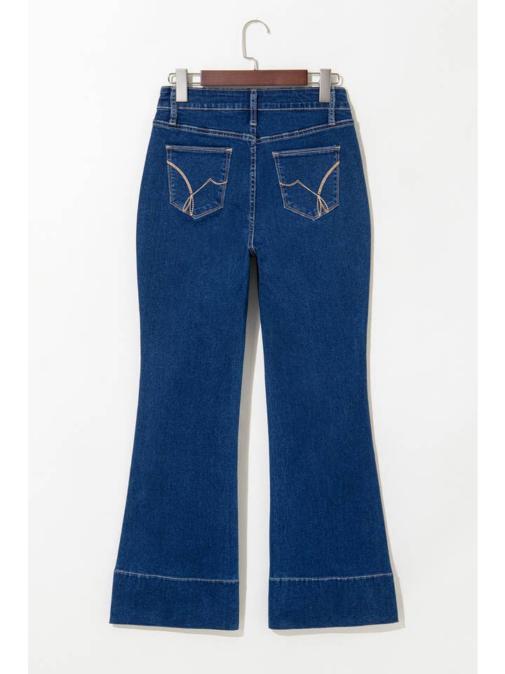 Sail Blue Western Center Seam Deep Wash Straight Jeans for wholesale on Faire4