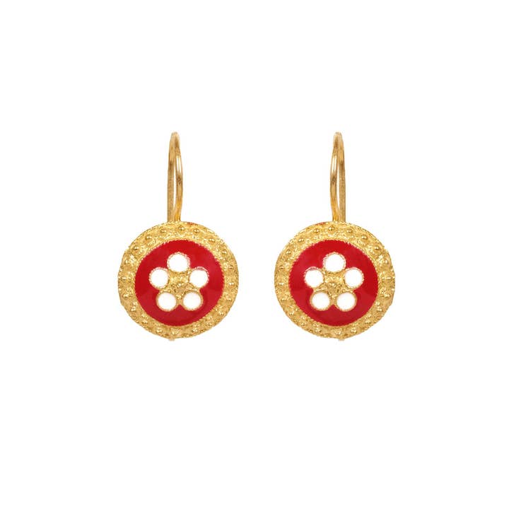PORTUGAL JEWELS - Wholesale Dangle Earrings - Earrings Red Caramujo in Gold Plated Silver