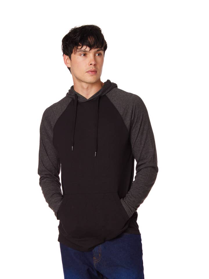 BLACK CHARCOAL HAWKS BAY LIGHT WEIGHT RAGLAN HOODIE for wholesale on Faire0