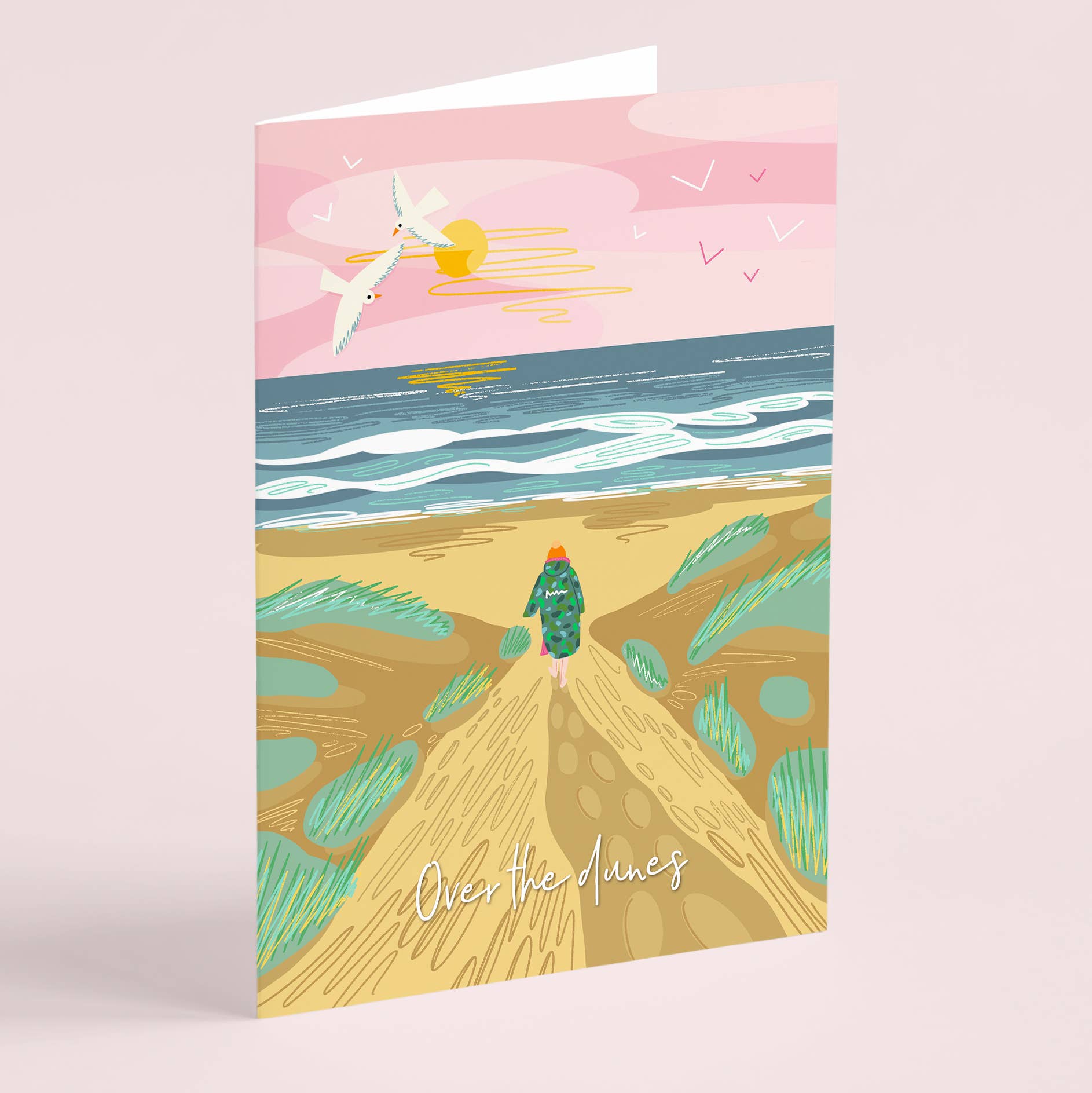Onneke – wholesale Everyday greeting card – Over the dunes greeting card - wild swimming card dry robe1