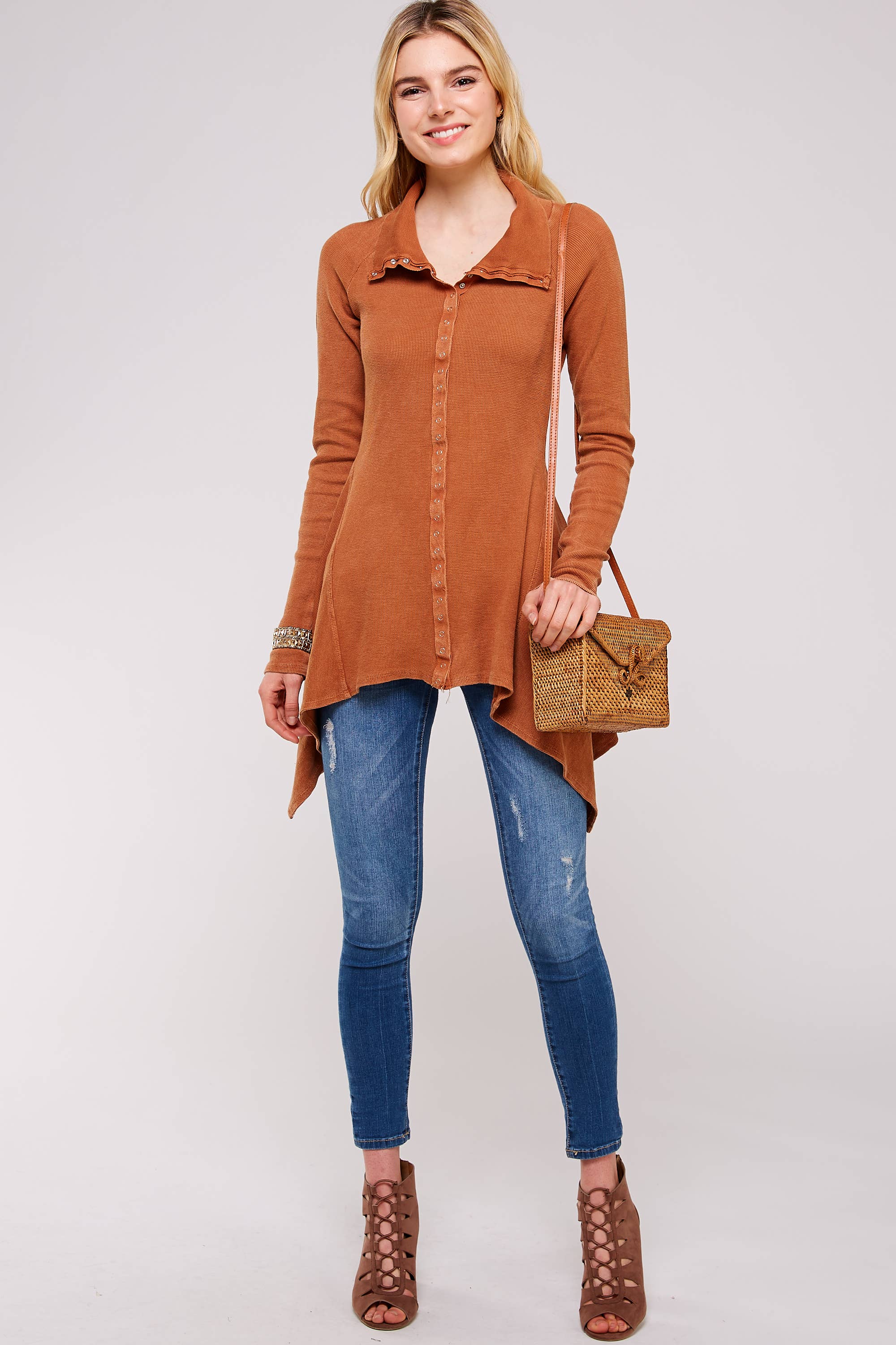 Urban X Apparel – Blusão - Mulher por atacado – Jaqueta térmica de botão lavado Urban X L/S com gola62