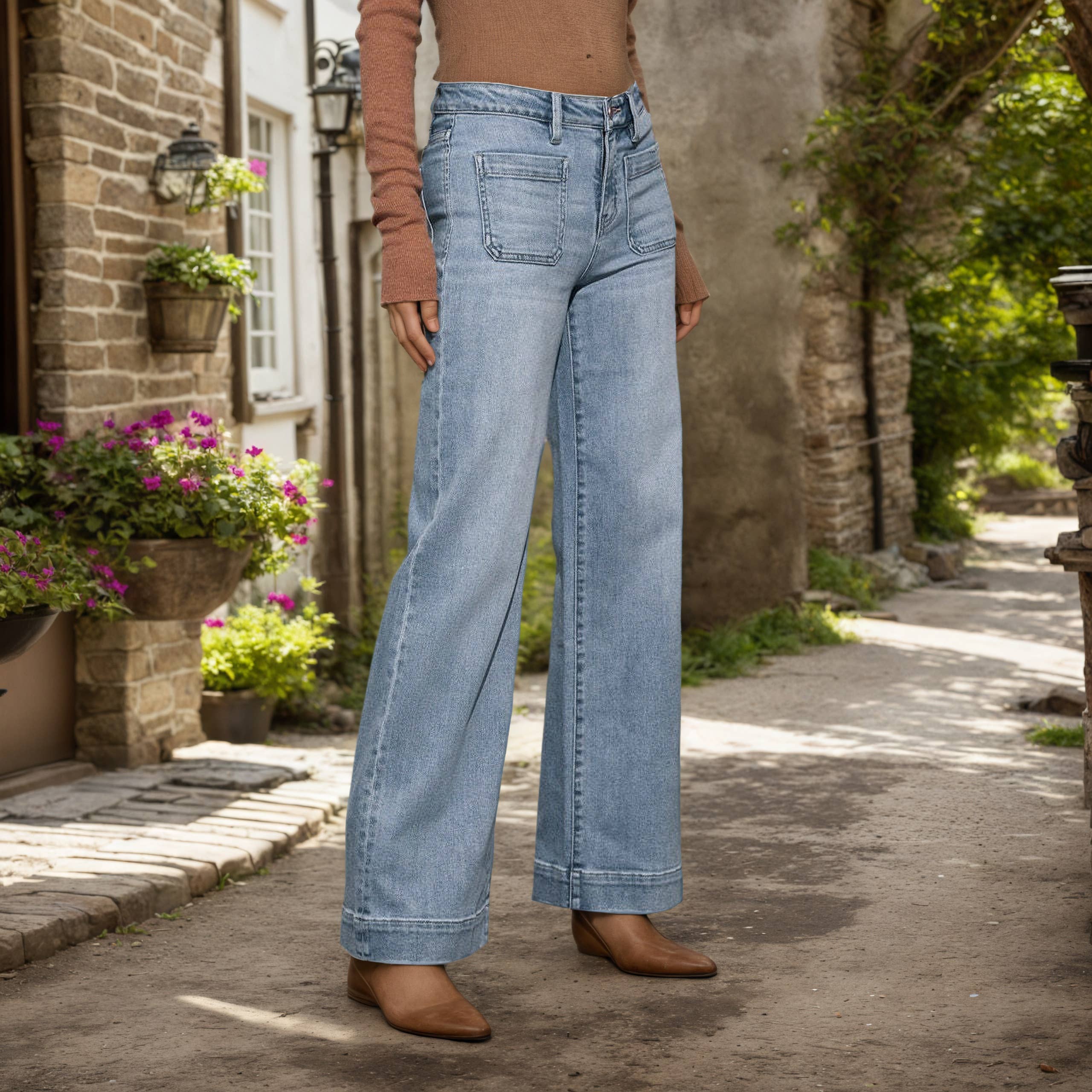 EmberLoom – Großhandel Jeans – Damen – Damen Vintage High Waist Schlankmachende Weitbein-Hose3