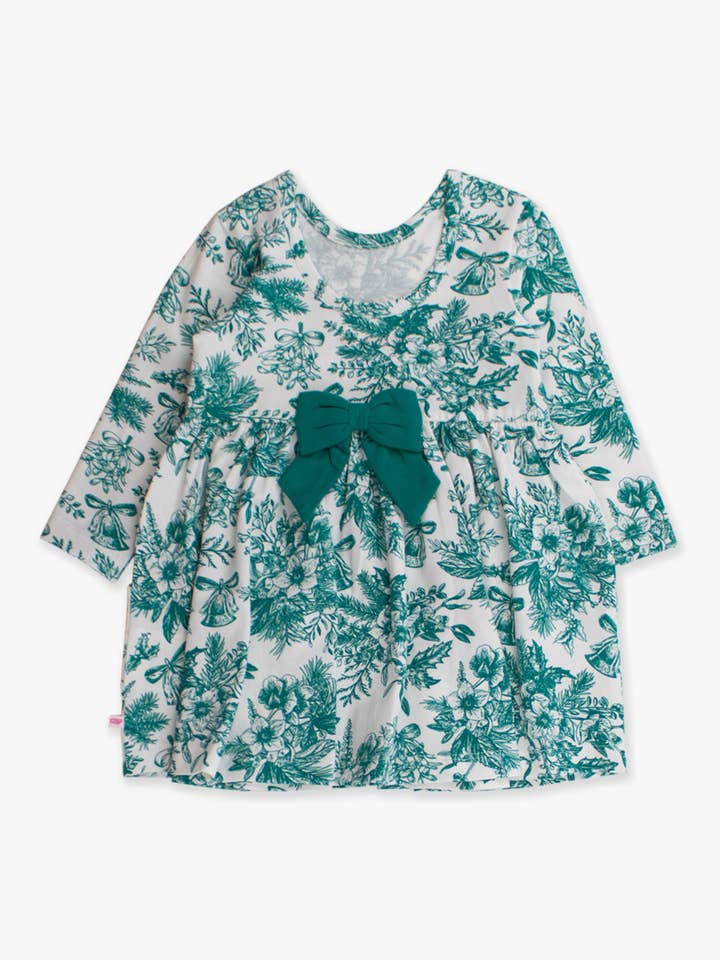 Grön Flickors Grön Jingle Toile the Way Stickad Långärmad Snurrklänning för wholesale på Faire6