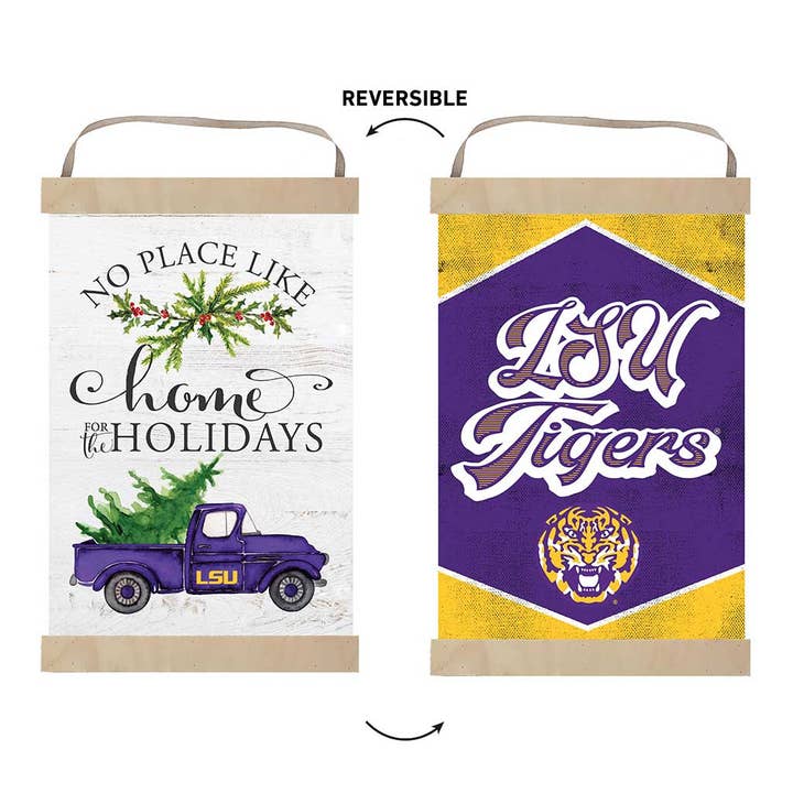 Reversible Banner Home Christmas LSU Fighting Tigers for wholesale by KH Sports Fan