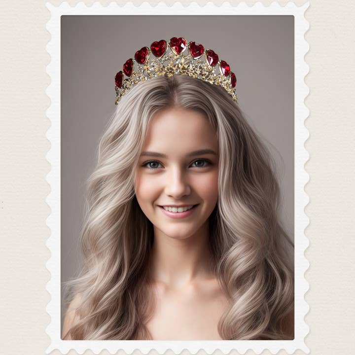 Happy Dream Gifts - Wholesale Tiara - Women's - Queen of Heart Tiara, Red Heart Crown, Gold Fairy Headband