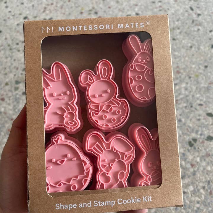 Montessori Mates Pty Ltd - Wholesale Cookie Cutter - Cute Easter Bunnies Cookie Shape and Stamp Set - 6 pcs